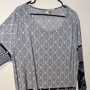 Women’s 3X size tunic style top. Brand is Misia. Colors-Navy, black and white.